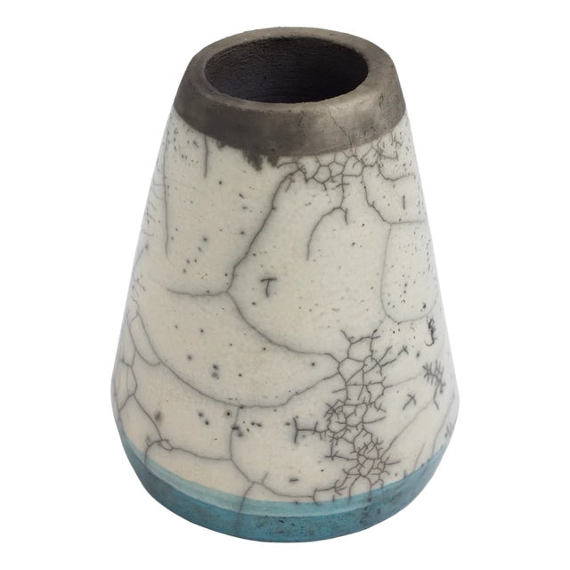 Middle Eastern Modern Green White Black Metal Raku Ceramic Kazan Vase by Laab Milano For Sale