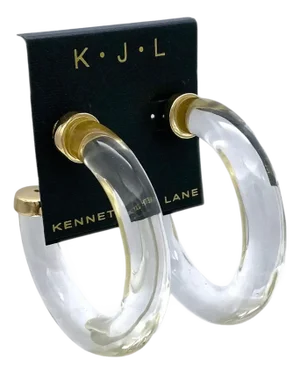 KJL 2.5" Clear Lucite Hoop Earrings With Gold Plate Caps