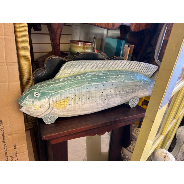 Nautical Vintage Hand Carved Wood Mahi-Mahi or Dorado Fish For Sale - Image 3 of 4