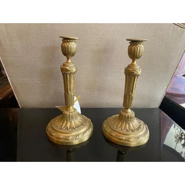 Antique 19th C. French Bronze Candlesticks Chased - a Pair For Sale - Image 11 of 11