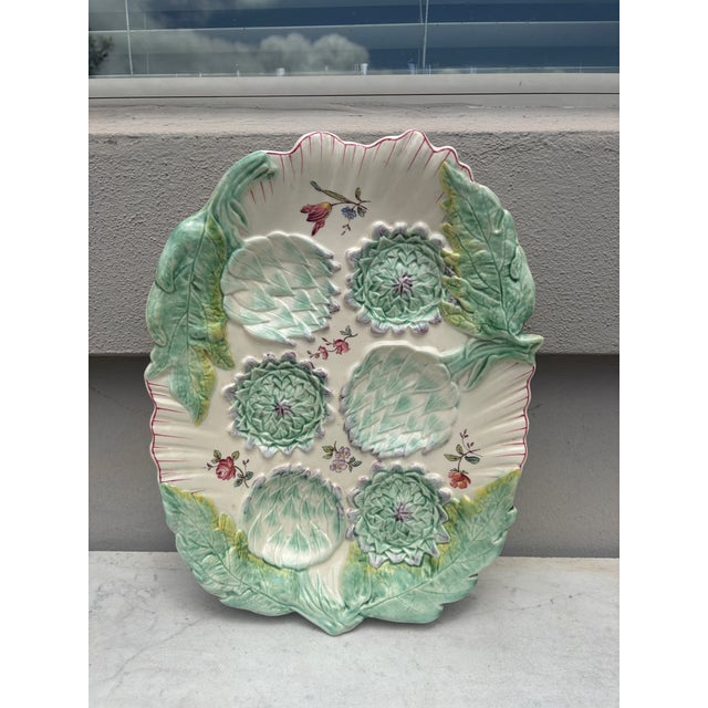 19th Century Rare Majolica Artichoke Platter Longchamp For Sale In Austin - Image 6 of 8