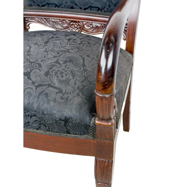 Late 20th Century Antique Empire Style Mahogany Armchair With Black Damask Upholstery For Sale - Image 5 of 18