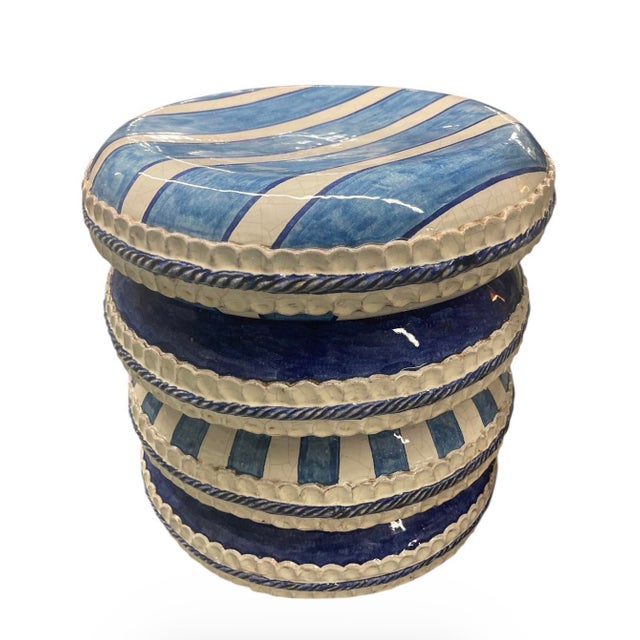 An impressive contemporary ceramic stool. Handcrafted in Italy, this substantial piece features a playful, "layered"...