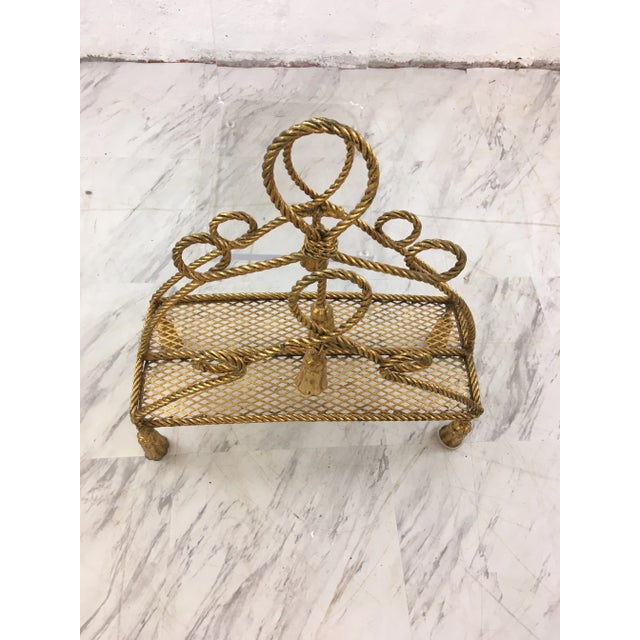 Hollywood Regency Gold Tassel Magazine Rack For Sale - Image 4 of 9