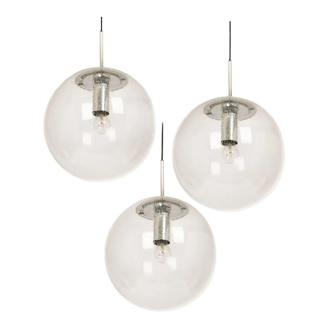 Large Chrome with Clear Glass Ball Pendant from Limburg, Germany, 1970s For Sale