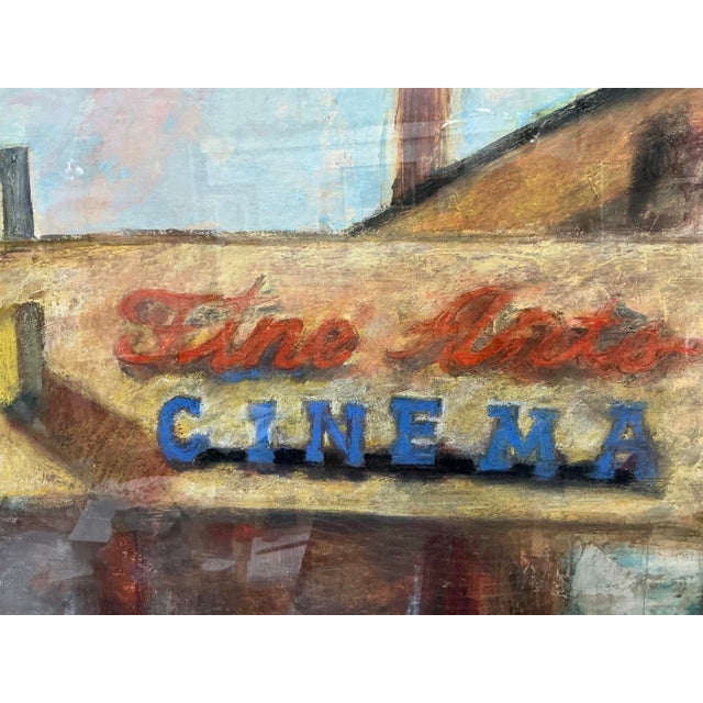 1990s “Fine Arts Cinema” 1991 Vintage Framed Mixed Media Painting For Sale - Image 5 of 12