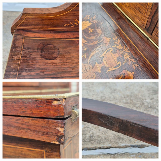 19th Century Antique French Regency Inlaid Rosewood Bronze Mounted Ladies Tiered Writing Desk (Bonheur Du Jour) For Sale - Image 14 of 16
