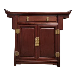 Vintage Asian Modern Pagoda Style Chinese Rosewood Altar Storage Chest
