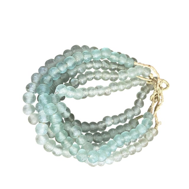 Vintage African Large Glass Light Green Trading Beads Necklace One String For Sale - Image 4 of 8