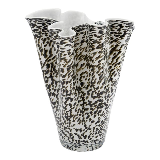 Fazzoletto Handkerchief Vase in Dark Olive Mottled Glass, 1950's For Sale