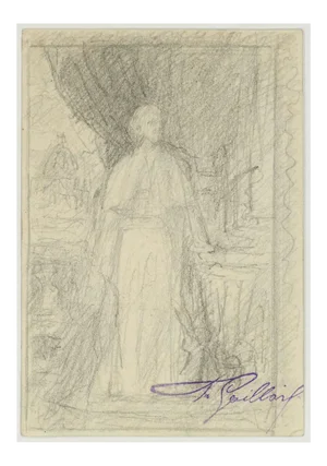 Portrait of Pope in Saint Peter - Original Pencil Drawing by F. Gaillard Late 19th Century