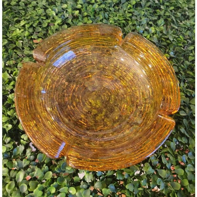 Murano Vintage 70's Large Heavy Amber Glass Ash Tray For Sale - Image 4 of 5