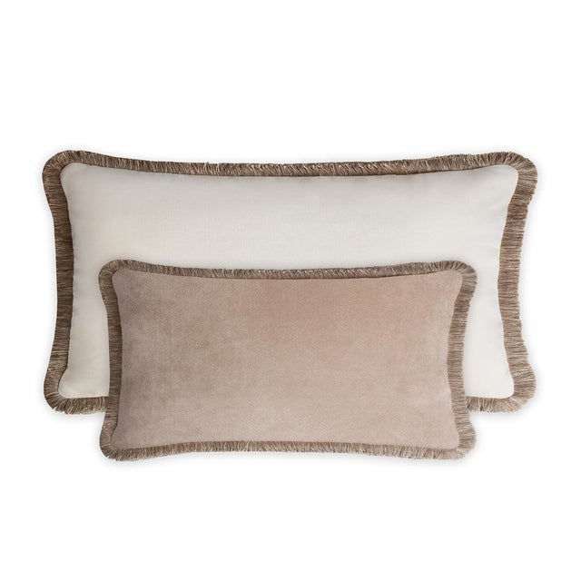 Couple Happy Pillow in Green and White Velvet with Fringes from Lo Decor, Set of 2 For Sale - Image 4 of 8