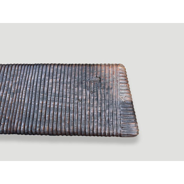 Brown Andrianna Shamaris Impressive Minimalist Hand Carved Teak Wood Bench For Sale - Image 8 of 18