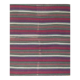1950s Multicolor Geometric Vintage Handwoven Turkish Decorative Wool Small Rug For Sale