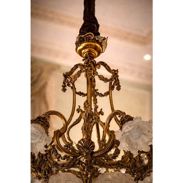 19th Century 1860 French Artisan Louis XVI Gold Bronze Chandelier For Sale - Image 5 of 18