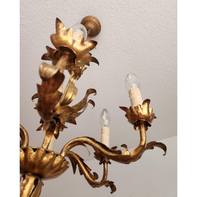 Vintage Florentine Chandelier Gilded in Gold Leaf, 1940s For Sale - Image 16 of 18