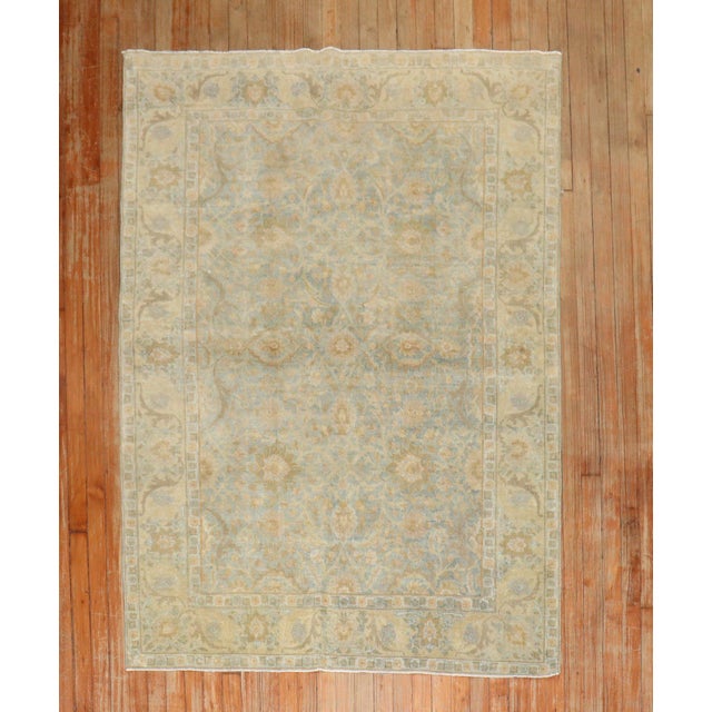 American Zabihi Collection Light Blue Antique Persian Tabriz Carpet - 4'5" x 6' For Sale - Image 3 of 11