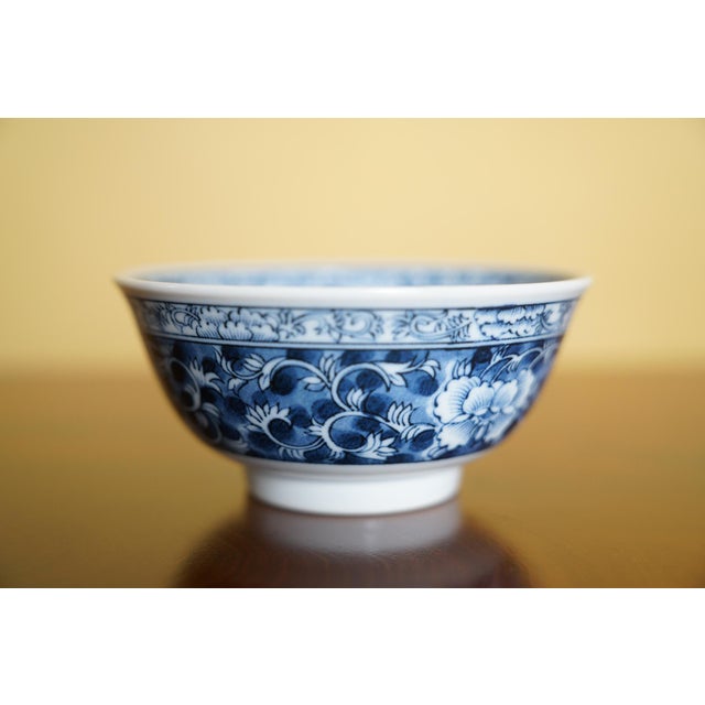 Chinese Late 20th Century Contemporary Chinese Blue and White Porcelain Bowl With Floral Scroll Decoration For Sale - Image 3 of 8