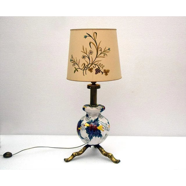 Large Mid-Century Ceramic Lamp with Floral Decoration, 1950s For Sale - Image 12 of 12