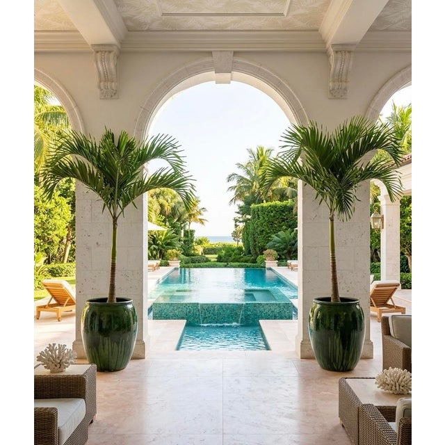 Pair of Vintage Emerald Green Glazed Ceramic Planters For Sale - Image 10 of 11