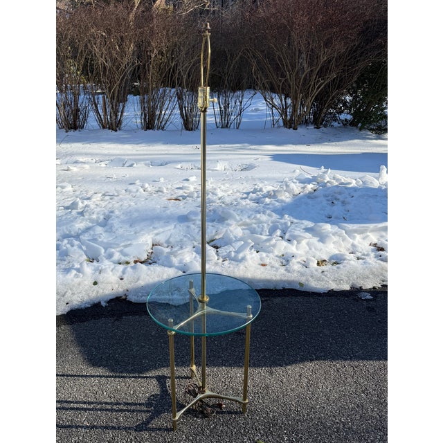 Lovely Vintage Laurel Lamp Co. Mid Century Modern Brass Floor Lamp with Glass Table. This lamp is a great showcase of mid-...