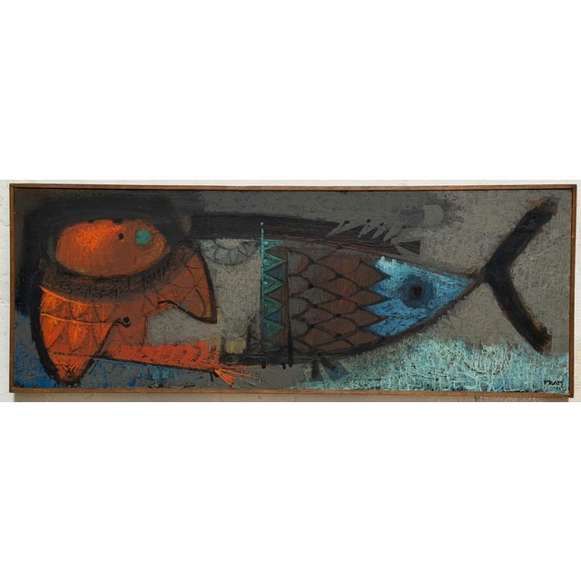 Abstract Modern Art Ramon Prats Oil Painting of Fish For Sale - Image 4 of 5
