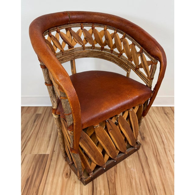 Vintage Mexican Cedar Wood and Leather Equipale Chair For Sale - Image 4 of 10