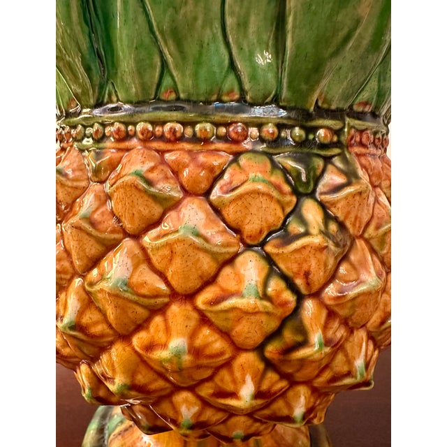 Majolica Vintage Minton-Style Majolica Ceramic Pineapple Vase For Sale - Image 4 of 10