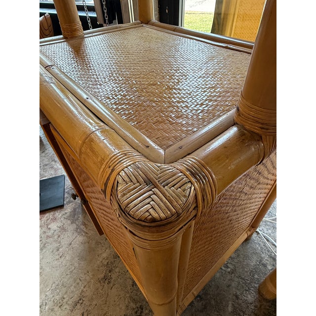 Pair of Bamboo and Woven Rattan Bookcases With Cabinet Bases, 1970s For Sale In Los Angeles - Image 6 of 13