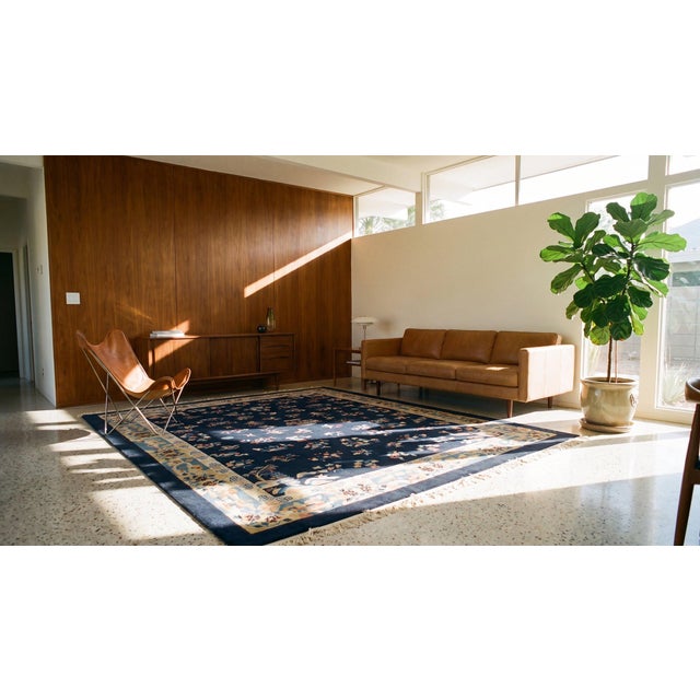1920s Blue Navy Floral Classic Antique Chinese Peking Carpet 9'2'' X 11'8'' Knotted Wool Rug For Sale - Image 12 of 12