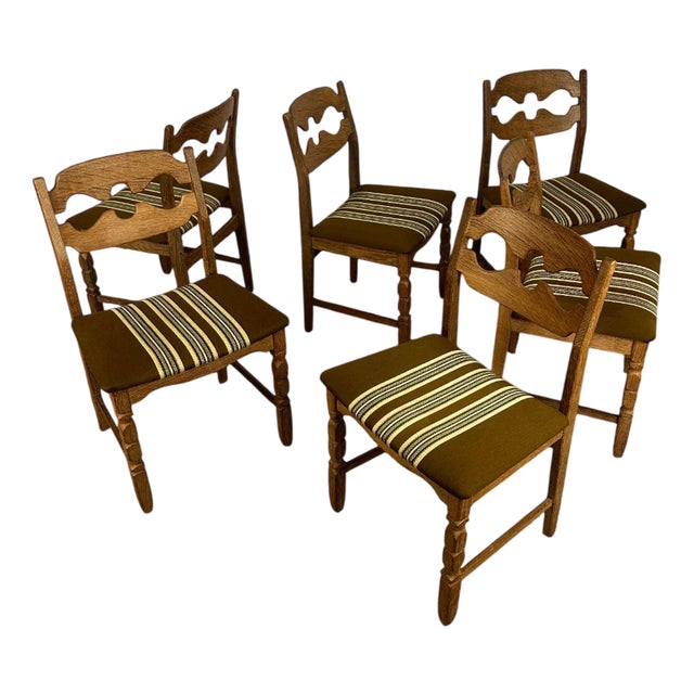 Vintage Razorblade Oak Dining Chairs by Henning Kjærnulf for Nyrup Møbelfabrik, Denmark, 1960s, Set of 6 For Sale