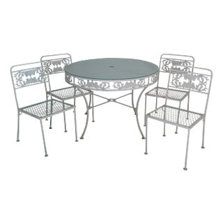 Molla Wrought Iron, Glass Top Table, Four Chairs, 1940s For Sale
