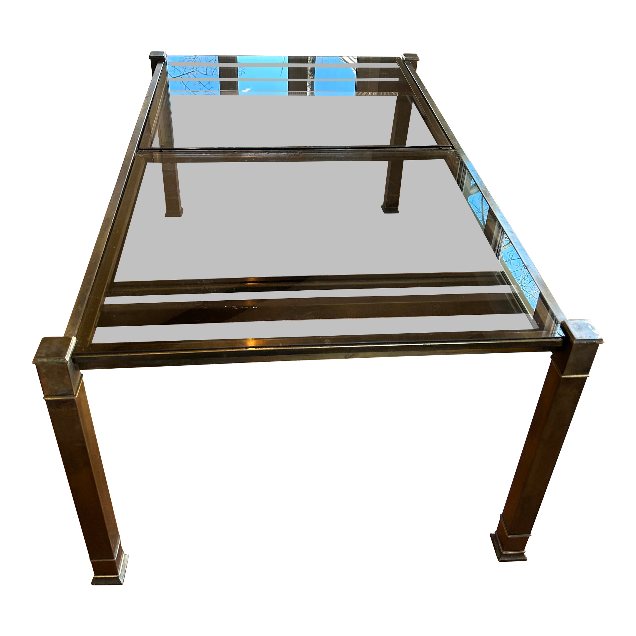 Vintage 1980s Brass Extension Glass Top Dining Table | Chairish