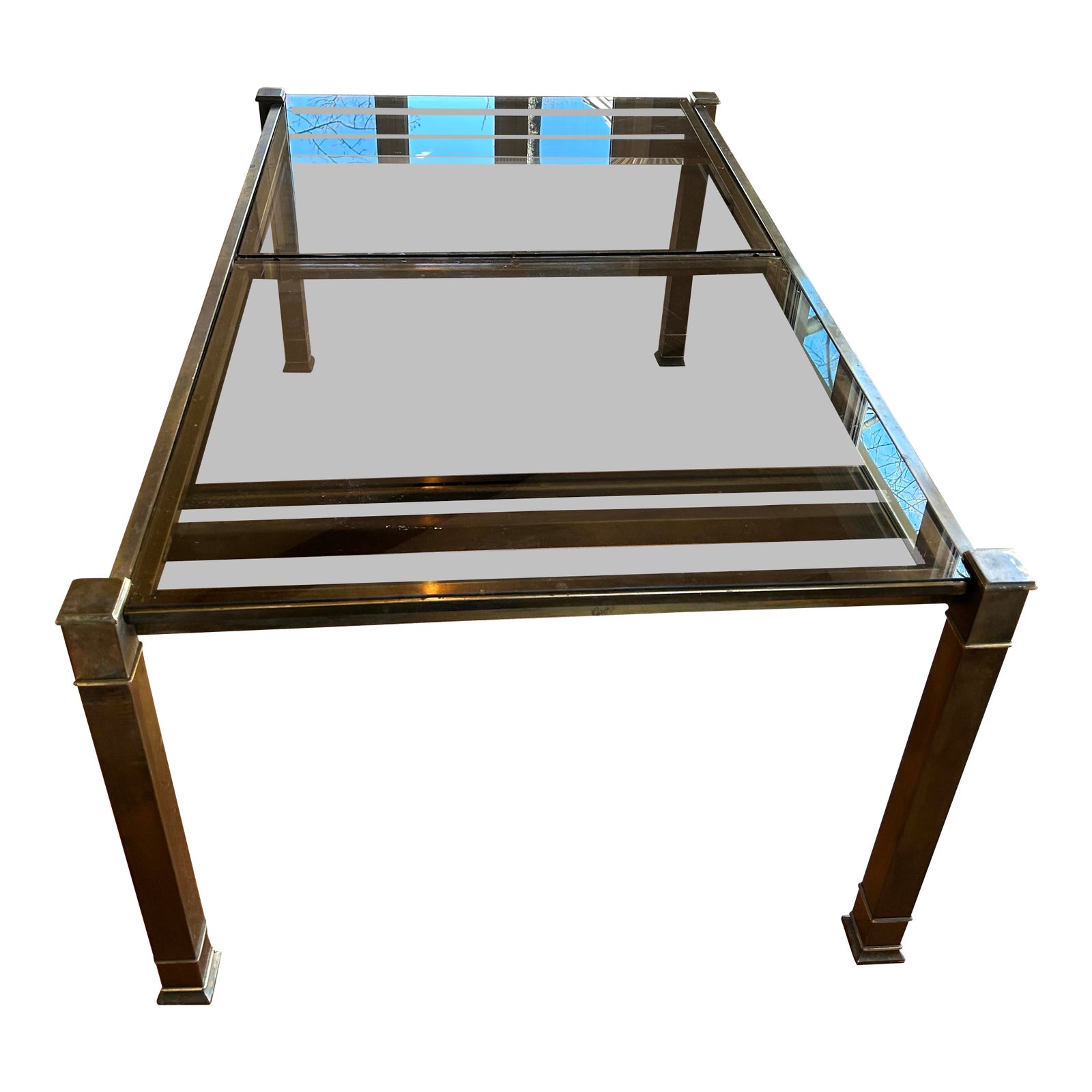 Vintage 1980s Brass Extension Glass Top Dining Table | Chairish