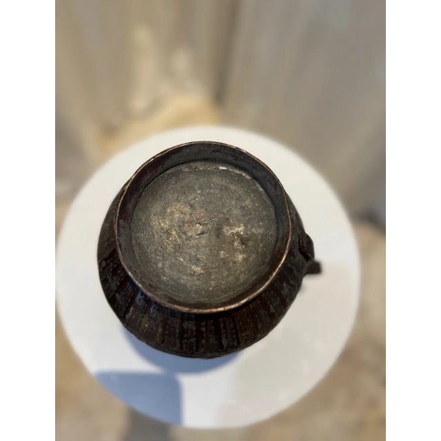 Islamic Antique Middle Eastern Hand-Engraved Copper Pitcher With Arabic Calligraphy For Sale - Image 3 of 6