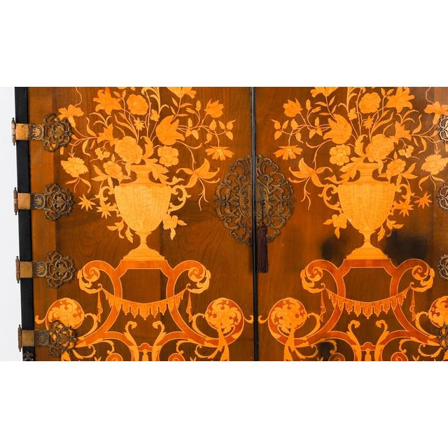 Antique Black Lacquered Marquetry Cocktail Cabinet on Stand, 1930s For Sale - Image 6 of 15