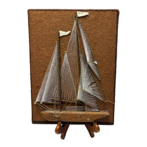 Vintage Mid Century String Art Sailboats | 1960s Nautical Wall Art | MCM Modern Boat Decor | Felt & Wood