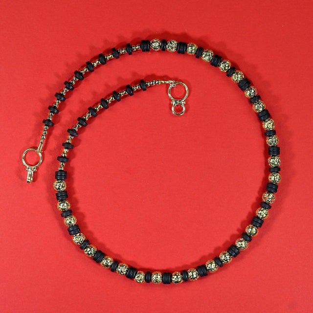 Ajd 18 Inch Gold Wash Lava Rock and Matt Black Onyx Necklace For Sale - Image 4 of 5