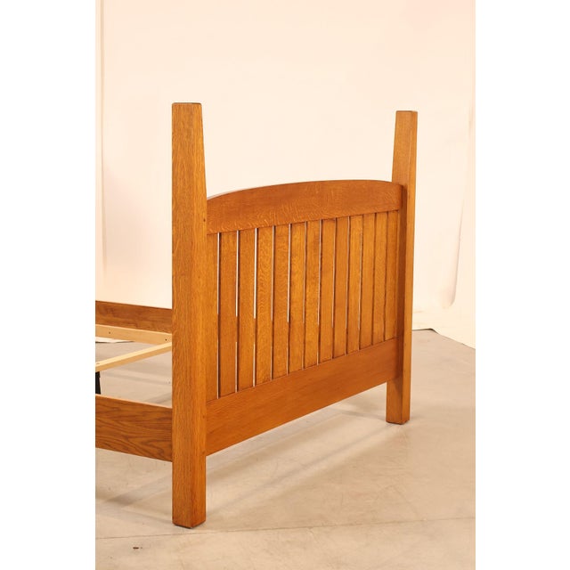 Late 20th Century Custom Crafted Mission Style Oak Queen Bed Frame For Sale - Image 5 of 18