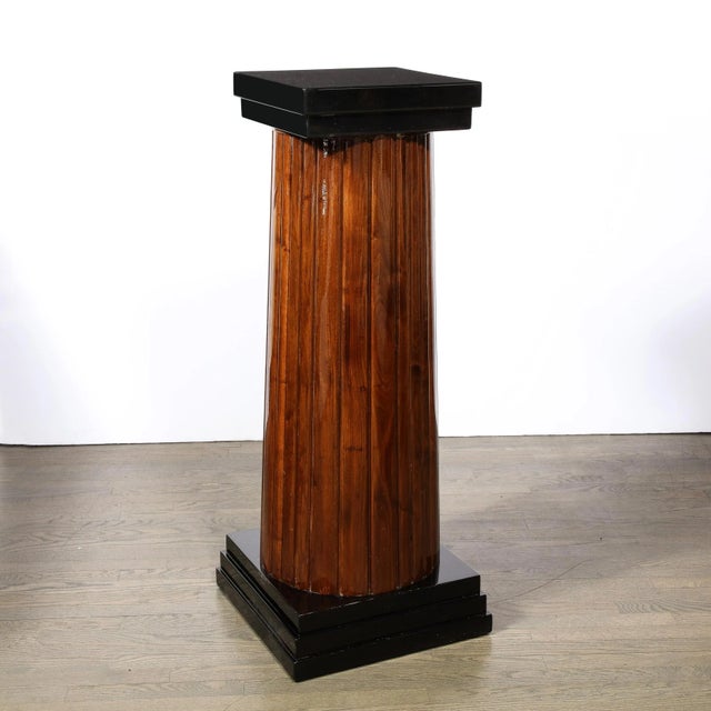 1940s Art Deco Pedestal With Fluted Detailing in Walnut and Black Lacquer For Sale - Image 12 of 13