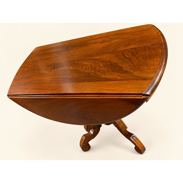 Mid 19th Century 19th Century French Walnut Carved Round Drop-Leaf Table For Sale - Image 5 of 9