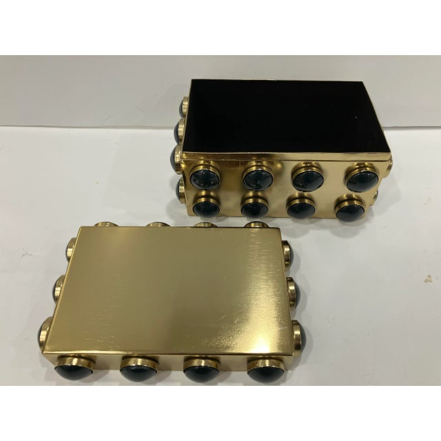 Art Deco 1990s Brass Box With Glass Cabochons in the Global Views Style For Sale - Image 3 of 9