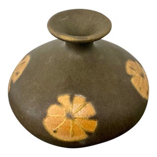 Mid Century Studio Pottery Weed Pot Vase With Four Flowers For Sale