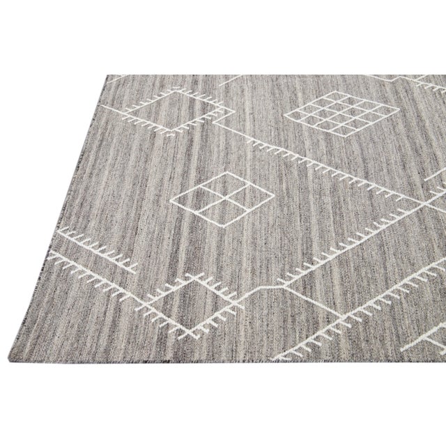 Apadana's Nantucket Collection Flatweave Kilim Coastal Designed Gray Wool Rug For Sale - Image 4 of 12