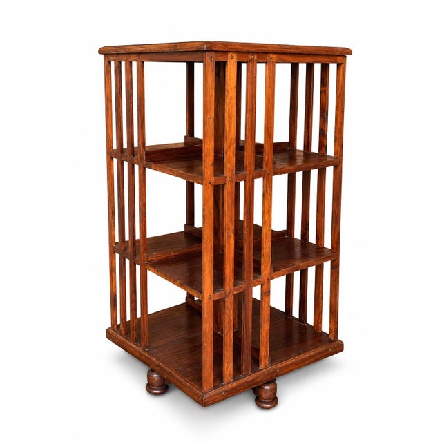 Revolving Three-Tier Bookcase with Slatted Sections on Revolving Base, 1900s For Sale - Image 4 of 7