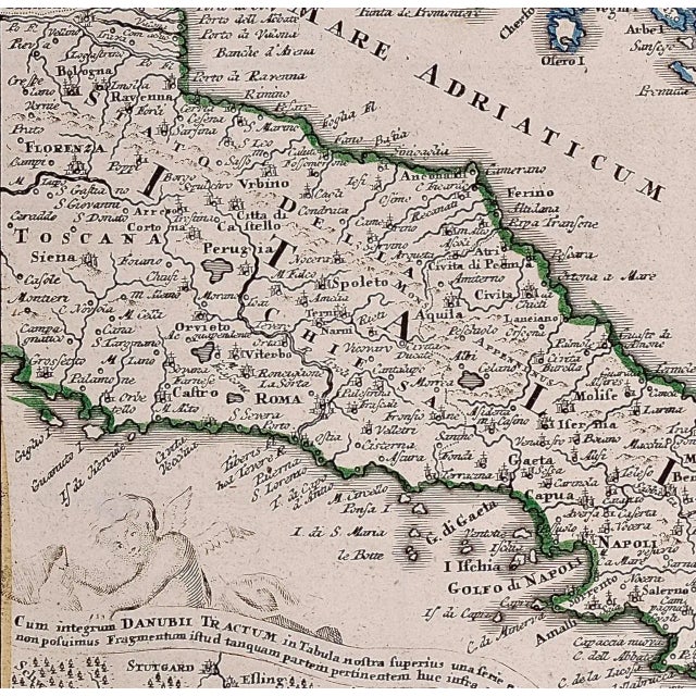 Johann Baptist Homann Danube River, Italy, Greece and Croatia: A Hand-colored 18th C. Homann Map, 1728 For Sale - Image 9 of 12