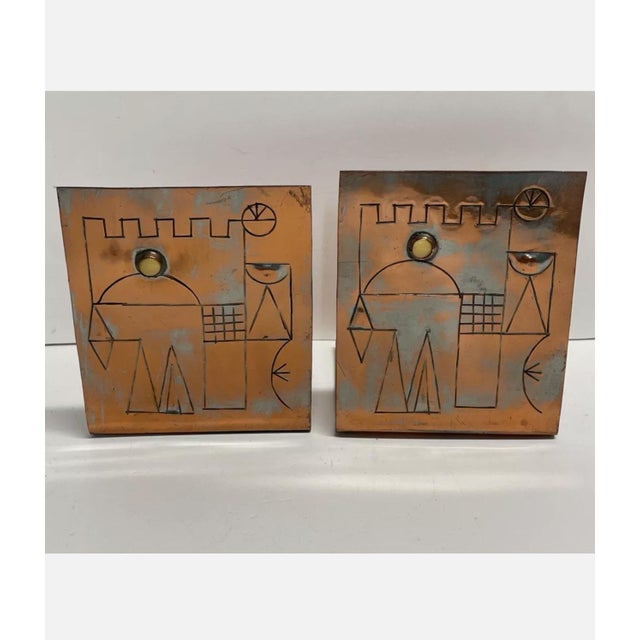 Modern Israeli Mod Arts & Crafts Copper Sculpture Bookends Bezalel Schatz Yaad Studio, c.1960s For Sale - Image 3 of 15