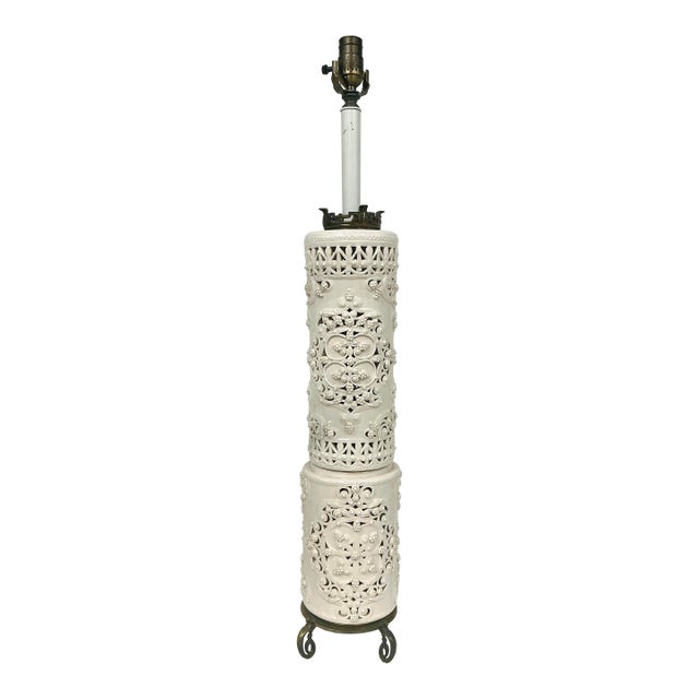 Vintage Blank De Chine Monumental Asian Style Reticulated Lamp For Sale