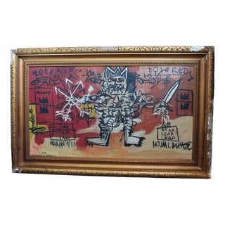 After Basquiat, Neo-Expressionist Composition, 1980s, Oil & Wood For Sale